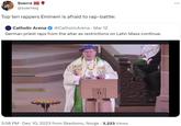 Sverre @sverresj Top ten rappers Eminem is afraid to rap-battle: CATHBLIC ARENA O Catholic Arena @CatholicArena · Mar 12 . German priest raps from the altar as restrictions on Latin Mass continue. 3:58 PM Dec 10, 2023 from Skedsmo, Norge - 3,223 Views :