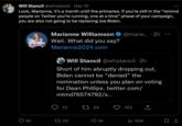 Will Stancil @whstancil Dec 10 Look, Marianne, it's a month until the primaries. If you're still in the "remind people on Twitter you're running, one at a time" phase of your campaign, you are also not going to be replacing Joe Biden. A NEW BEGINNING 99 Marianne Williamson @marw... 2h Wait. What did you say? Marianne2024.com Will Stancil @whstancil - 2h Short of him abruptly dropping out, Biden cannot be "denied" the nomination unless you plan on voting for Dean Phillips. twitter.com/ mtmd76574792/s... 10 122 24 2K 163 ↑ 162K 口企