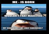 ME-IS BORN B/HULLOPALOOZA MY MOM WOULDN'T THAT MAKE YOU... MY SUNSHINE? MY ONLY SUNSHINE? imgflip.com
