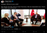 Ragip Soylu @ragipsoylu Erdogan: Where is your wife? Elon Musk: Oh she, she is in San Francisco. We are separated now. That's why I take care of my son 0:27 WAN From Gündem 7x24 2:03 AM Sep 18, 2023 15.4M Views 464 2.3K O 19K : 2.6K ↑