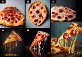 Prompt is "pizza slice with pepperoni and dripping cheese, food photography, studio lighting, professional photography, stock image"