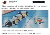 Satan @s8n Subscribe The group of water bottles in my room when I bring in another one 11:38 PM 04 Jan 24 752K Views 1,977 Reposts 66 Quotes 28.8K Likes