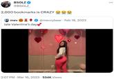 BSOLZ @BSOLZ 2,000 bookmarks is CRAZYan mev late Valentine's day @mevvybear Feb 18, 2023 2:07 PM Mar 16, 2023 534K Views :