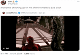 juju š @ayeejuju my homie checking up on me after i fumbled a bad bitch cinesthetic. @TheCinesthetic Jan 24 II GIF 8:41 PM - Jan 24, 2024. 11.9M Views IN-L ...