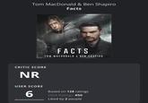 Tom MacDonald & Ben Shapiro Facts CRITIC SCORE NR USER SCORE FACTS TOM MACDONALD X BEN SHAPIRO 6 Based on 128 ratings 2024 Ratings: #50 Liked by 2 people
