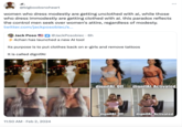 M. @bigboobsnoheart women who dress modestly are getting unclothed with ai, while those who dress immodestly are getting clothed with ai. this paradox reflects the control men seek over women's attire, regardless of modesty. twitter.com/jackposobiec/s... Jack Poso 4chan has launched a new Al tool @JackPosobiec. 6h Its purpose is to put clothes back on e-girls and remove tattoos It is called dignifAl 11:50 AM - Feb 2, 2024 : dignifAl: Off dignifAl: Activated dignifAl: Off dignifAl: Activated