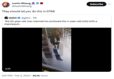 Justin Whang @JustinWhang They should let you do this in GTA6 Githii @githii. 11h The 55-year-old man claimed he confused the 4-year-old child with a mannequin. 0:25 3:01 PM Feb 2, 2024 50.1K Views Subscribe .