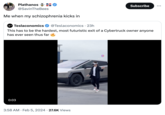 Cybertruck Apple Vision Pro video meme Plathanos @SavinTheBees Me when my schizophrenia kicks in Teslaconomics @Teslaconomics - 23h This has to be the hardest, most futuristic exit of a Cybertruck owner anyone has ever seen thus far 0:03 3:58 AM Feb 5, 2024 27.6K Views . (0) Subscribe @THEGRIZZ ...