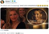 danny @beyoncegarden "if i don't win i'm leaving" SHE'S SO UNSERIOUS TO From media 9:42 PM Jan 7, 2024 · 14.4M Views JENNIFER LAWRENCE NO HARD FEELINGS GOLDEN GLOOBES