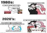 1980s: NO GIRLS ALLOWED DUNGEONS & DRAGONS 2020's: GIRLS ARE SUCH FAKES WHY DOES NO ONE WANT TO PLAY WITH ME? imgflip.com WHAT AN A------ DAD NO ASSHOLES ALLOWED ARVEL HELLFIRE UB 32232