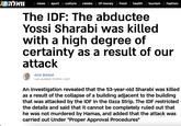 וואלה | news | sport | culture | celebs | Of money | Food | health | tourism | Fashion The IDF: The abductee Yossi Sharabi was killed with a high degree of certainty as a result of our attack Amir Bohbot Last updated: 9.2.2024 / 16:19 An investigation revealed that the 53-year-old Sharabi was killed as a result of the collapse of a building adjacent to the building that was attacked by the IDF in the Gaza Strip. The IDF restricted the details and said that it cannot be completely ruled out that he was not murdered by Hamas, and added that the attack was carried out Under "Proper Approval Procedures"