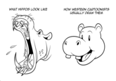 WHAT HIPPOS LOOK LIKE 000 HOW WESTERN CARTOONISTS USUALLY DRAW THEM
