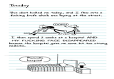 Tuesday This idiot kicked me today, and I flew into a f------ knife which was laying at the street. whichoand Wiswissen OOPS! Plainville hospital www TRIP I then spend 2 weeks at a hospital AND MY F------ FACE DISAPPEARED because the hospital gave me some bit too strong medicine.
