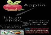 it is an apple Applin Unova is based on New York imgflip.com New York is Called the big apple UNOVAUNOVA CONFIRMED CONFI UNOVA CONFIRMED IRMEDUNOVA CONFIRMED UNOVA CONFIRMED UNOVA CONFIRMED UNOVA CONFIRMED UNOVA CONFIRMED