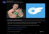 Pop Base @PopBase 13h John Cena has joined OnlyFans. ME UO UC ME Readers added context CENATION 1.8K John Cena has not joined OnlyFans, but his character of "Ricky Stanicky" to promote the new movie of the same name. This is a marketing tactic and should not be taken seriously. ringsidenews.com/2024/02/22/joh... fightful.com/wrestling/john... Do you find this helpful? 1778K 53K F 89M C Rate it