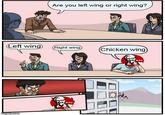 Left wing imgflip.com Jo Are you left wing or right wing? (Right wing) KFC (Chicken wing) KFC