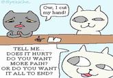 @Nyazsche Ow, I cut my hand! br TELL ME... DOES IT HURT? DO YOU WANT MORE PAIN? OR DO YOU WANT IT ALL TO END? u
