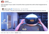 mycel @mycelium ... free banger if you wait 3 months then quote this with what happened to this kid Jake Lucky • @JakeSucky Jan 16, 2023 This is Jamie, a 16 year old streamer who is absolutely taking over the internet مل Tik Tok @jamomile 0:22 . 9:01 AM Mar 11, 2024 12.9K Views SO