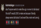 Alex Kister Allegations kisterkatalogue 12/26/2023 12:25 AM also if anyone wants to make like a gc or server to talk about this stuff i would LOVE to make one because i literally always wanna talk about it and want like a main vent zone ig 12 11 8