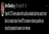 Dare Obasanjo. @Carnage4Life • 6h OpenAl's CTO when asked which publicly available data they used to train Sora is a master class in how NOT to answer an obvious question you should be prepared to answer in an interview.