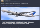 Kirill Osenkov @Kirillosenkov@mastodon.social Honey wake up, new Boeing panel just dropped fox13seattle.com/news/boeing-m... UNITED FOX13 News | Seattle & Western Washington | Formerly Q13 News Latest Boeing mishaps: United plane makes emergency landing in Oregon after losing panel mid-flight A Boeing 737 United Airlines flight had to make an emergency landing at Medford, Or... Mar 16, 2024, 00:33 - Toot! 115. ★ 149