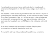 I wanted to address some recent talk on social media about my interactions with a certain person. It's important to me that I clear things up and give you my side of the story. First things first: I want to be absolutely clear that I've never been involved in any kind of grooming behavior. When B and I were chatting, we were both above the age of consent in our states. Things started off okay, but I felt it was necessary to draw some lines later on. Unfortunately, some screenshots have been taken out of context, making things seem worse than they actually were. I am NOT blaming B for anything just making that clear. As we talked I made sure that I would respect boundaries, If anything wasn't reciprocated back or I was told otherwise then I would stop. As you read the rest I hope that you read everything and form your own opinions.
