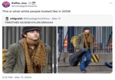BACK Kafka, esq.; @metalgearobama This is what white people looked like in 2008 stilgrahh @GuadagninoFilms Mar 17 TIMOTHÉE AS BOB DYLAN ERAAAA • 2:12 PM Mar 17, 2024 H DIGGZY