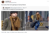 annika @femaleweezerfan he looks like he's going to Camp Rock stilgrahh @GuadagninoFilms • Mar 17 TIMOTHÉE AS BOB DYLAN ERAAAA H 11:01 PM Mar 17, 2024 from Wisconsin, USA DIGGZY