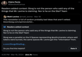 Claire Penis @ZeroSuitCamus Readers added context: Slorg is not the person who said any of the things that Mr. Levine is claiming. Nor is he on the Slerf Team Matt Levine @matt_levine Mar 18 This newsletter is full of random probably bad ideas that aren't vetted. bloomberg.com/opinion/articl... Readers added context Slorg is not the person who said any of the things that Mr. Levine is claiming. Nor is he on the Slerf Team Slorg was a panelist on the X Spaces representing @solincinerator where said tokens were burned, the same spaces Mr. Levine got this "information" from. x.com/SlorgoftheSlug... Do you find this helpful? Rate it 4:26 PM Mar 19, 2024 254.7K Views
