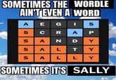 SOMETIMES THE WORDLE AIN'T EVEN A WORD Α ASS S S ECAAA GRN AP SP ND Y L T Y Α L L Y SOMETIMES IT'S SALLY