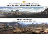 Time Flies More time passed between Skyrim and The Elder Scrolls 6... The Elder Scrolls VI ...than between Morrowind and Skyrim