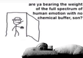 are ya bearing the weight of the full spectrum of human emotion with no chemical buffer, son?