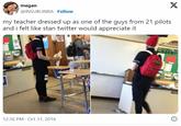 X megan @INSUBURBIA. Follow my teacher dressed up as one of the guys from 21 pilots and i felt like stan twitter would appreciate it 12:36 PM - Oct 31, 2016 BSENT A