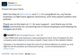 Praxis @praxisnation Praxis has your back. With the help of @Elon Musk and @X, I'm suing Block Inc, my former employer, to fight back against censorious, anti-free speech politics and policies. Thank you to the team at @X for your support - and thank you to the Praxis community for connecting me to future employers and helping me navigate all of this. SHAWTY @bronzeageshawty • Mar 29 I was FIRED last year because I was posting too hard. Out of respect for the company and a desire to not doxx myself, I kept most of the details hidden. However, I've decided to heed the call of my Divine Mission to stand up and fight for all the posters out there just trying... x.com/xnews/status/1... Show more 5:26 PM Mar 29, 2024 30.7K Views