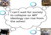 I can't wait for society to collapse so MY ideology can rise from the ashes!