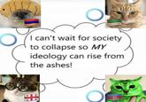 I can't wait for society to collapse so MY ideology can rise from the ashes!