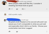 4 months ago (edited) When people make stuff like this, I consider it cheating, but those look so good. 17 目 2 Add a public reply... month ago My great uncle cheated on his second wife and I can assure you it isn't comparable to what you just said and especially what it did to our family. Choose your words better next time I suggest