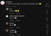 Watching The Likes Increase limitedzq IT WAS AT 13.4MIL A COUPLE HOURS AGO 6d ago Reply ΕΙΧ 21.8 m 5d ago Reply I AM HAVING ANXIETY 26.1m 4d ago Reply Ariana 30 M 3d ago Reply <miaow> 31.8m 3d ago Reply 34.7K 67 3 13 24 02 : Om 3