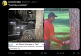 • see schrader @Deers1 Apr 14 "Apology accepted.” ENCALA TM full size AP Photo Courtesy of TMZ Thi adillac Escalade that Tiger Woods crashed into a tree outside hi in Windermere, Fla. 205 tz 7.2K 83K ılı 4.3M