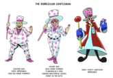 THE BUBBLEGUM GENTLEMAN -GOLDEN AGE- FIRST APPERANCE (HAS NO SUPER POWERS) -SILVER AGE- GETS SUPER POWERS (CANONICALLY DIES DURING MULTIVERSE CRISIS EVENT IN THE 80'S) EARLY 2000'S CARTOON APPERANCE