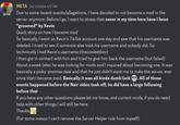 META 04/13/2024 4:17 PM Due to some recent events/allegations, I have decided to not become a mod in the server anymore. Before I go, I want to stress that never in my time here have I been "groomed" by Kevin Quick story on how I became mod So basically I went on Kevin's Tik Tok account one day and saw that his username was deleted. I tried to see if someone else took his username and nobody did. So technically I had Kevin's username (thecoolestkev) I then got in contact with him and tried to give him back the username (but failed) About a week later, he was looking for mods and I inquired about becoming one. It was basically a pinky-promise deal and that he just didn't want me to nuke the server, ever since that I became mod. Basically it was all kinda dumb luck. All of those events happened before the Nair video took off, he did have a large following before that If you have any other questions please let me know, and current mods, if you do need help with other things I will still be here Thanks (For some reason I can't remove the Server Helper role from myself)