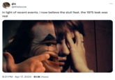 gio @thislovve in light of recent events. I now believe the slut! feat. the 1975 leak was real 8:31 PM Apr 17, 2024 61.1K Views ...