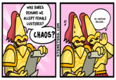 WHO DARES DEMAND WE ACCEPT FEMALE CUSTODES? CHAOS? STONETOSS.COM 00 NO, ANOTHER RELIGION... CA