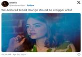 andrea @andreaonhbo Follow We declared Blood Orange should be a bigger artist 10:39 AM Apr 19, 2024 X