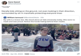 Sana Saeed @SanaSaeed "horde" literally kids sitting on the ground, not even looking in their direction, surrounded by sit-in marshalls protecting everyone Imao William lannuzzi @Bordwell Nole ⚫ 21h My wife is a brave Jew. We stood alone at Yale University today. She wore no mask and was proud. Notice the horde hiding behind their masks. 0:59 3:41 PM Apr 22, 2024 156K Views JEW ... : O"