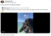 ... Harmony @marketingbaddie Finna try this at Myrtle Beach Damarys @RoatansFinest Apr 24, 2022 Went to Roatan to dip my mango in the ocean like Rihanna! And it's so good!!! 30 0:14 12:11 PM Apr 27, 2022 10000