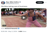 Rep. Mike Collins @RepMikeCollins Ole Miss taking care of business. 0:50 From Richard Hanania • • 8:08 AM May 3, 2024 3.6M Views Follow