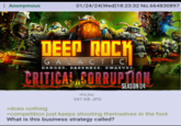 Anonymous 01/24/24(Wed)18:23:32 No.664830897 0 DEEP ROCK GALACTIC DANGER. DARKNESS. DWARVES. CRITICAL CORRUPTION drg.jpg 347 KB JPG SEASON 04 >does nothing >competition just keeps shooting themselves in the foot What is this business strategy called?