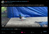 Prof. Thrasher is with our students @thrasherxy BREAKING: DePaul's camp has been invaded by an outside agitator 4:11 PM - May 5, 2024 - 37.9K Views 30 156 0:09/0:19 1.3K , 26 <] MP4