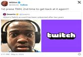 WiDion @Jidion6. Follow 1st praise TMH, 2nd time to get back at it again!!! Dexerto @Dexerto JiDion's Twitch account has been unbanned after two years 2:11 PM - May 6, 2024 twitch X